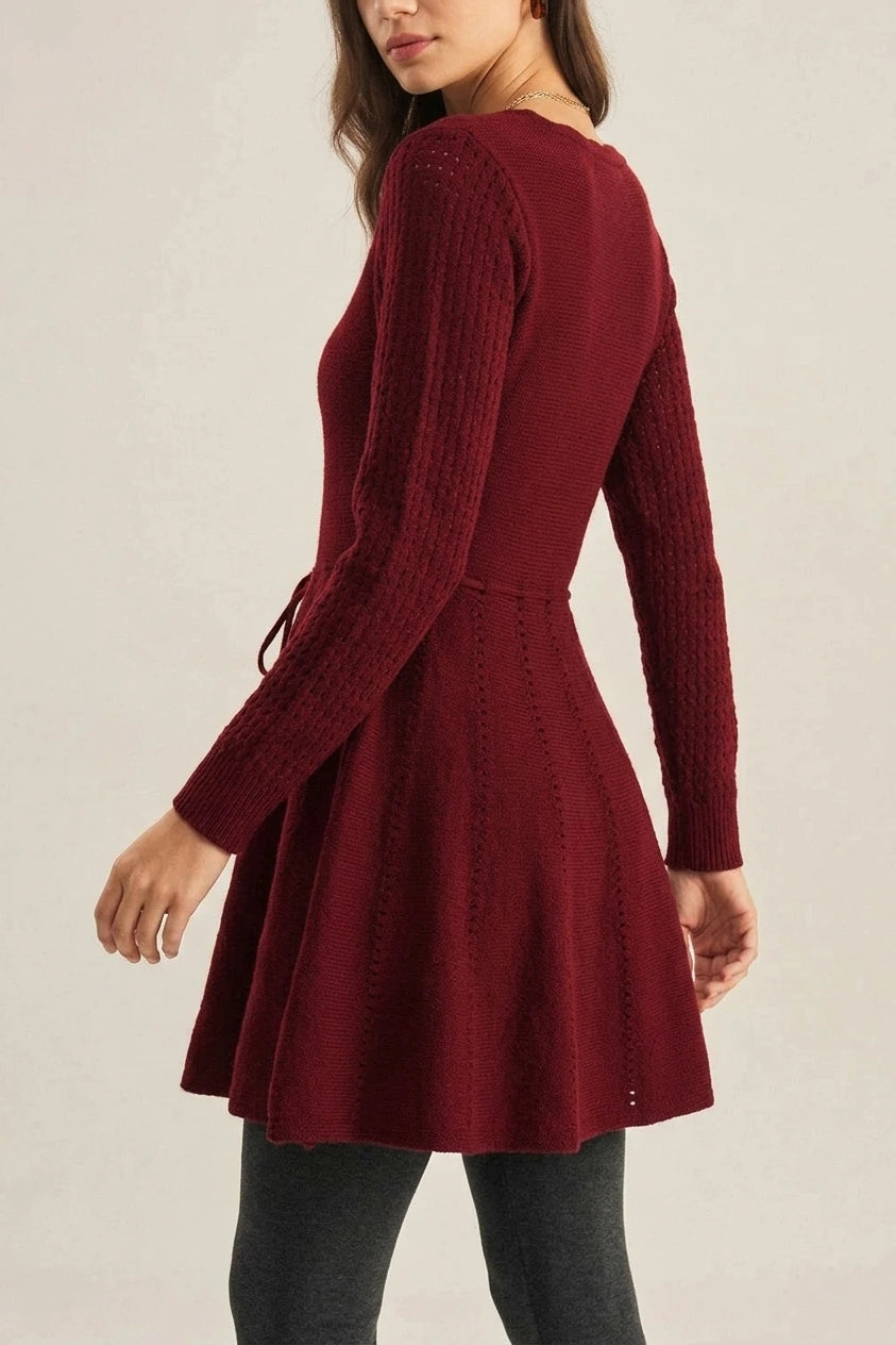 Wine Red A-Line Sweater Dress — variant_front