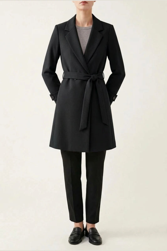 Women's Blazer Coat with Belt and Button Cuff Detail — variant_front