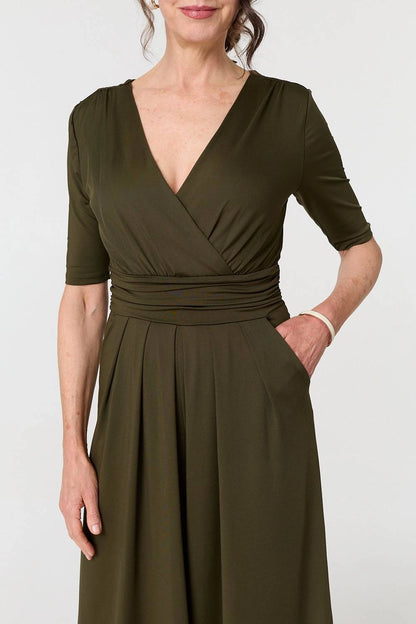 1/2 Sleeve Wrap Waist Wide Leg Jumpsuit