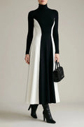 Sculpted Contrast Turtleneck Maxi Dress Fit-and-Flare Julia & Anne Dress Co