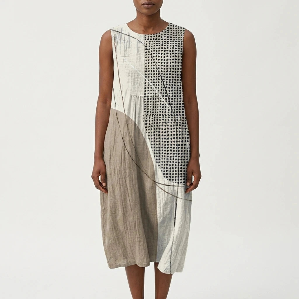 Relaxed Fit Round Neck Sleeveless Midi Dress With Pockets