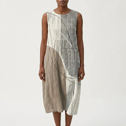 Relaxed Fit Round Neck Sleeveless Midi Dress With Pockets