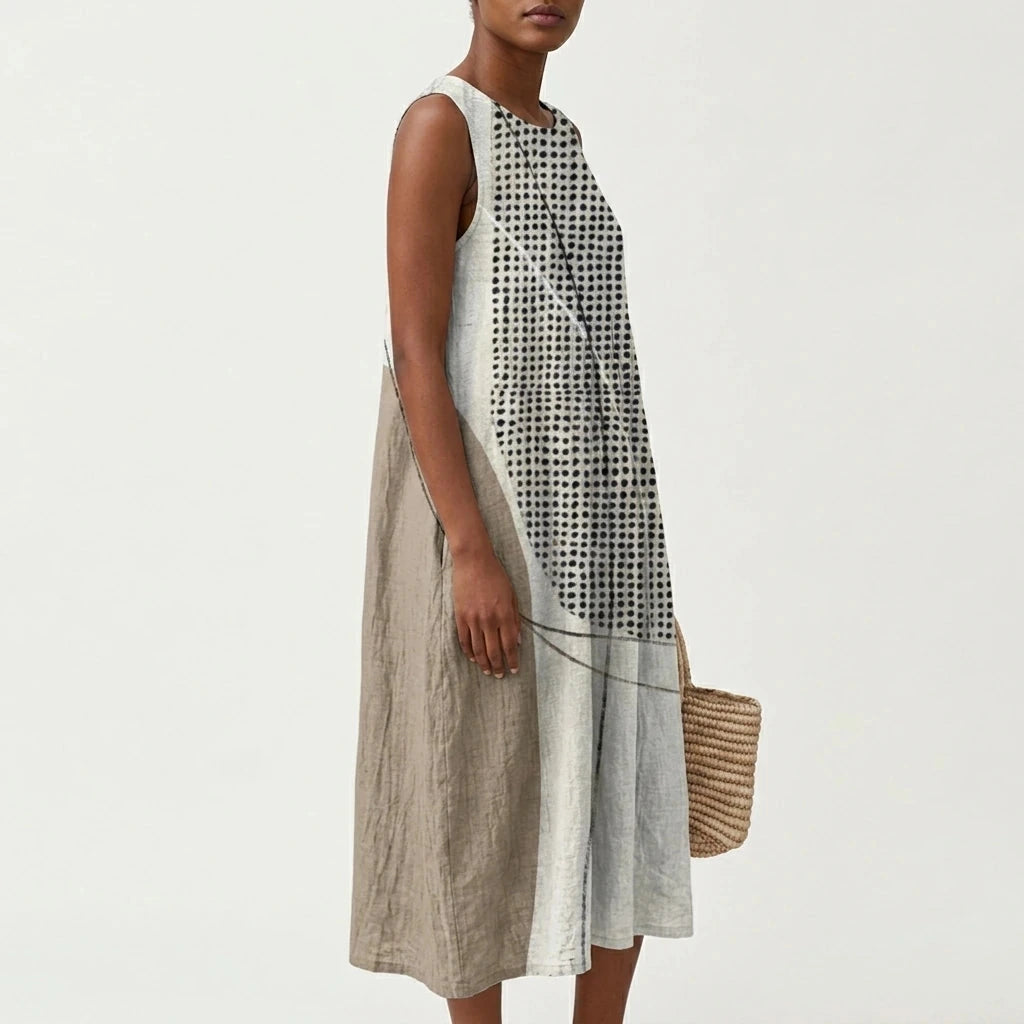 Relaxed Fit Round Neck Sleeveless Midi Dress With Pockets