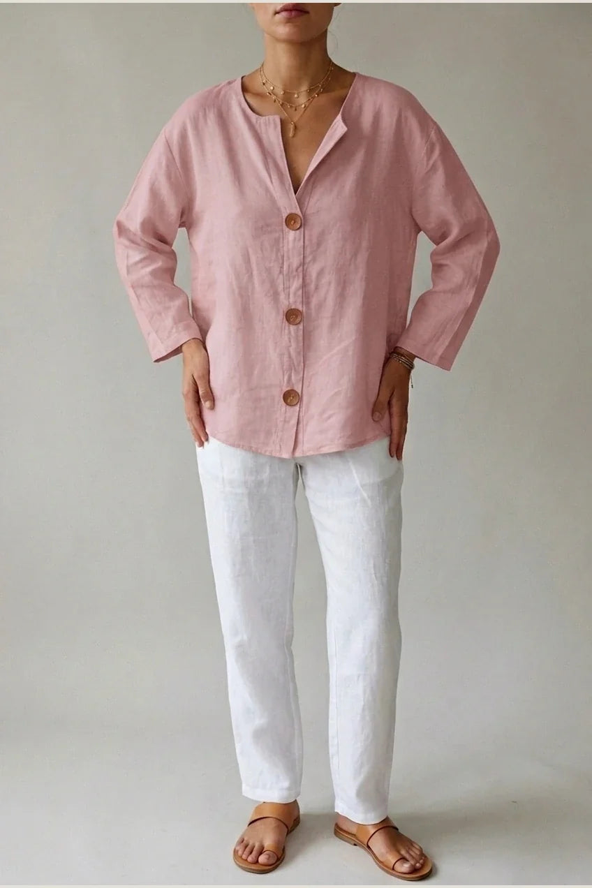 Polyester Relaxed Fit Blouse Button Front Tunic — variant_front