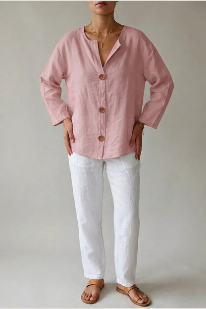 Polyester Relaxed Fit Blouse Button Front Tunic — variant_front