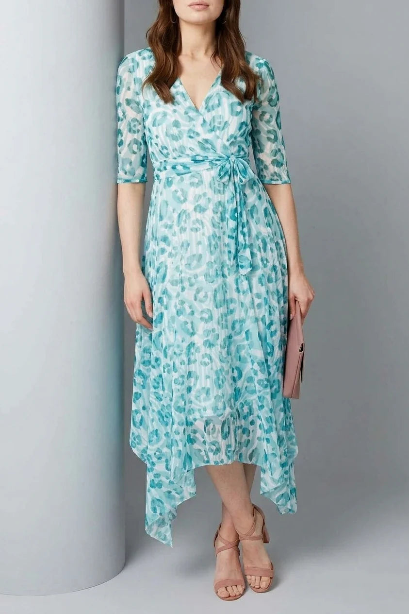 Animal Print Sheer Tie Waist Midi Dress — variant_front