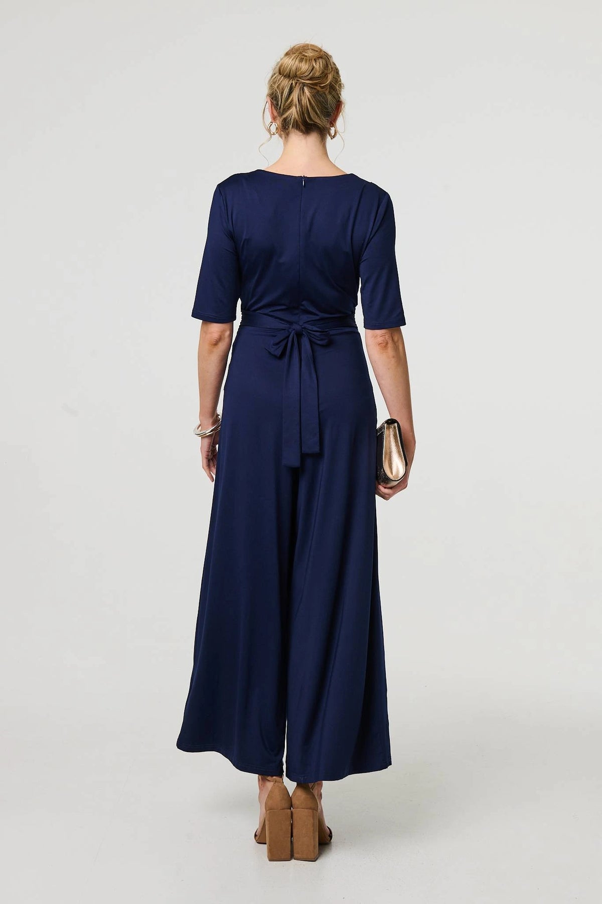 1/2 Sleeve Wrap Waist Wide Leg Jumpsuit