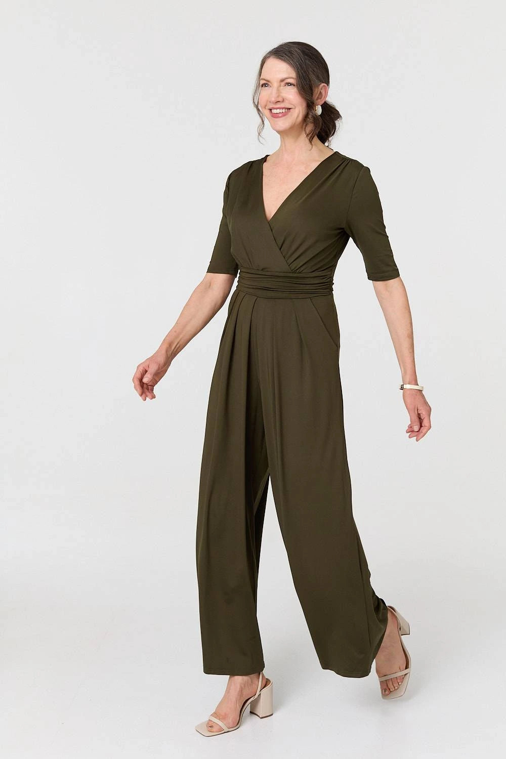 1/2 Sleeve Wrap Waist Wide Leg Jumpsuit
