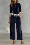 Luxe Velour Track Co-Ord Zip-Up Top And Wide-Leg Pants