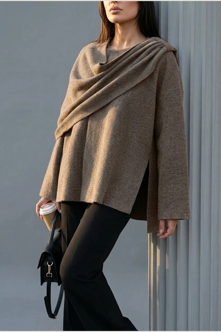Women's Oversized Cape Coat with Textured Finish — variant_front
