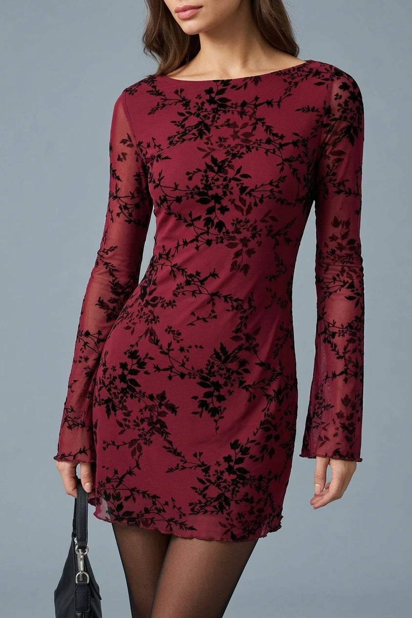 Red Floral Mesh Mini Dress — variant_front