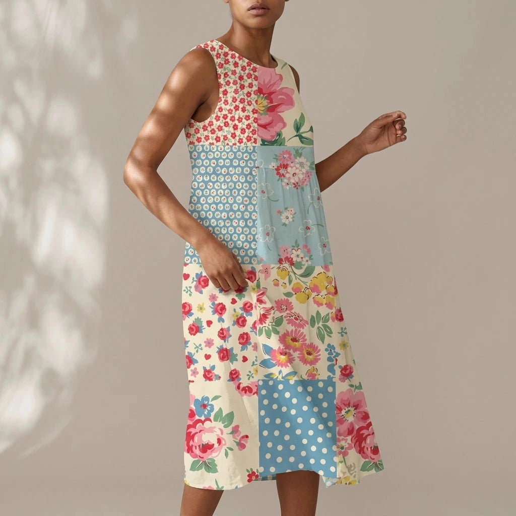 Loose Fit Dress With Lightweight Fabric Sleeveless Midi