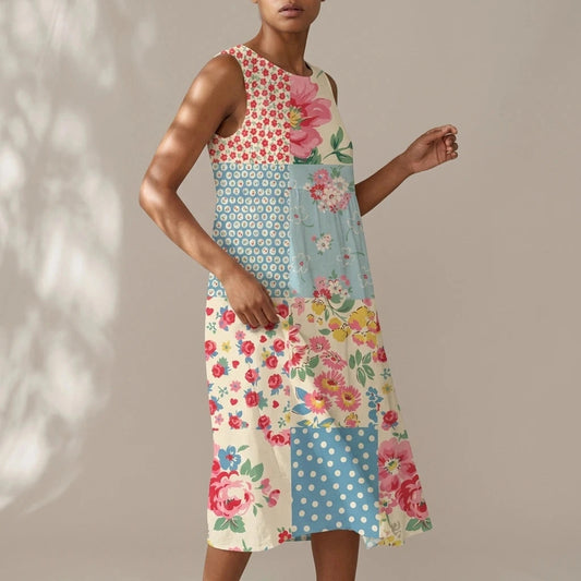 Loose Fit Dress With Lightweight Fabric Sleeveless Midi