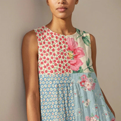 Loose Fit Dress With Lightweight Fabric Sleeveless Midi