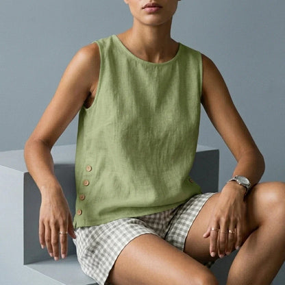Casual Linen Tank Top with Button Side Detail — variant_front