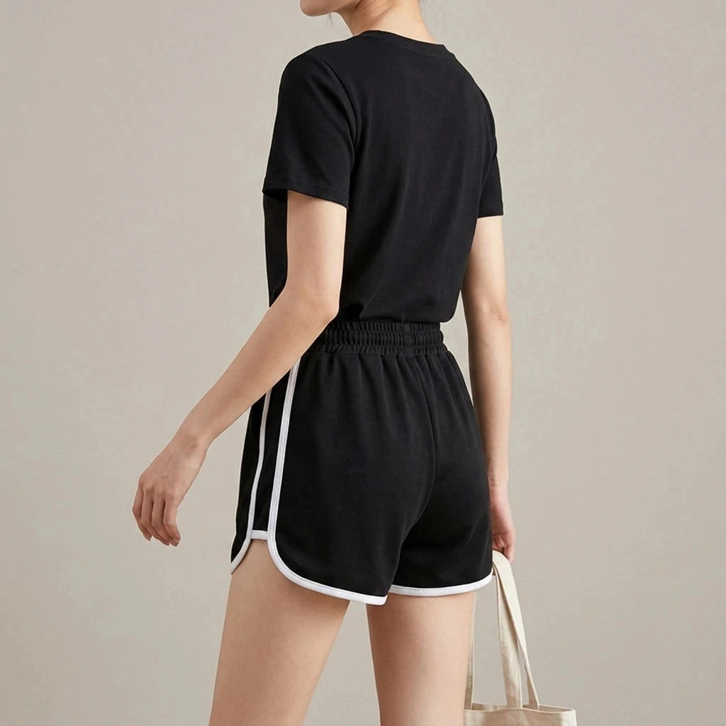 Drawstring Striped High Waist Sport Shorts