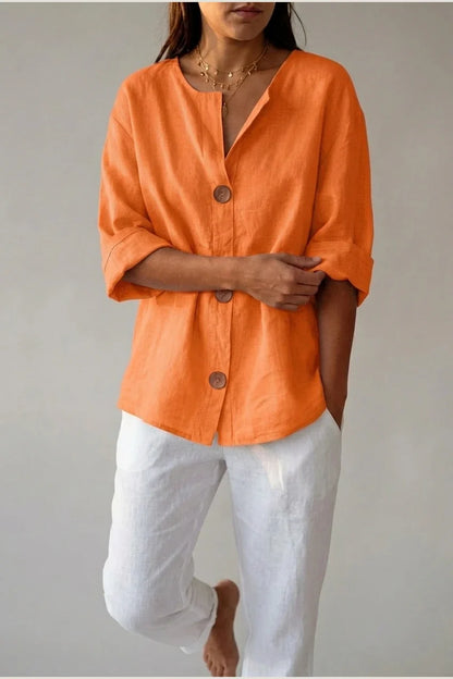 Polyester Relaxed Fit Blouse Button Front Tunic — variant_front