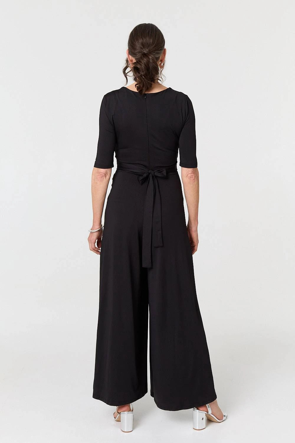 1/2 Sleeve Wrap Waist Wide Leg Jumpsuit