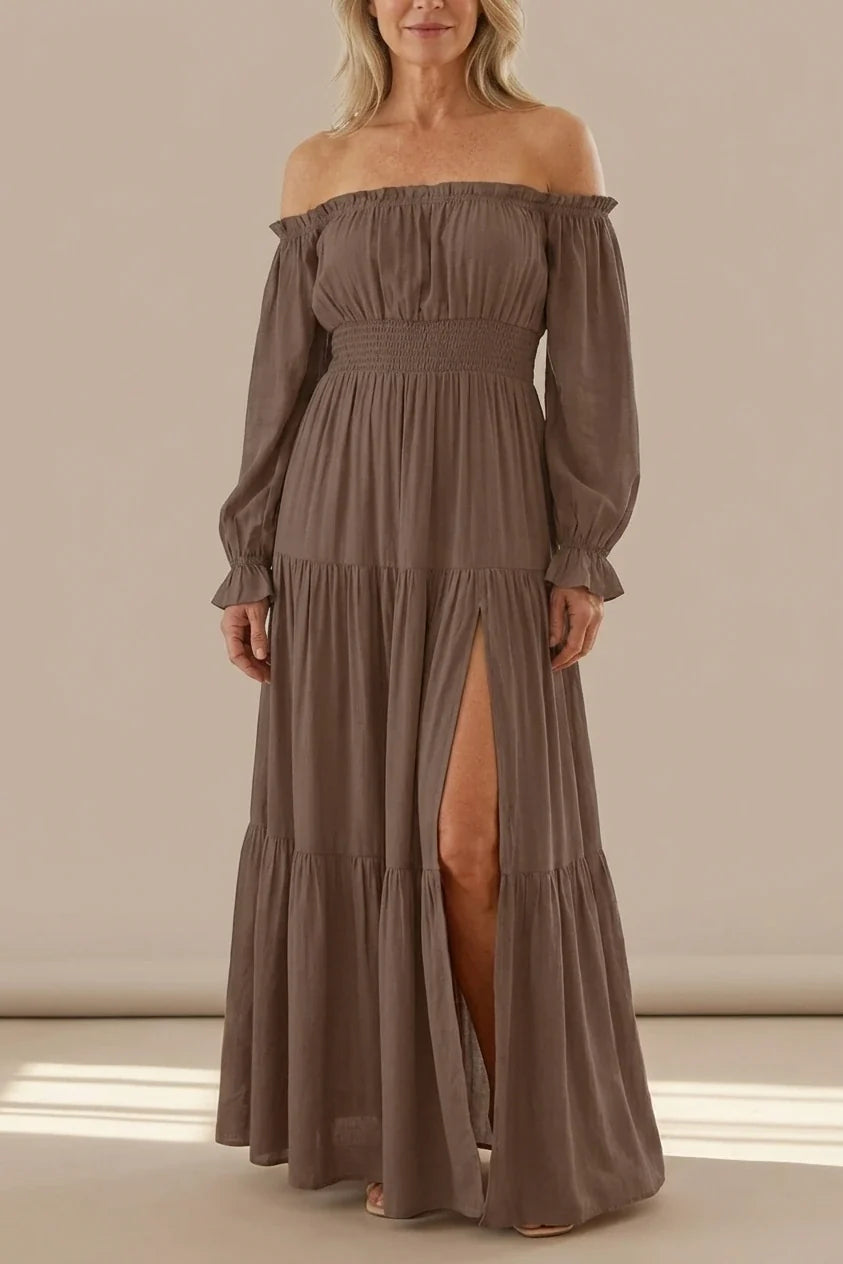 Aveline | Off Shoulder Long Sleeve Smocked Maxi Dress — variant_front