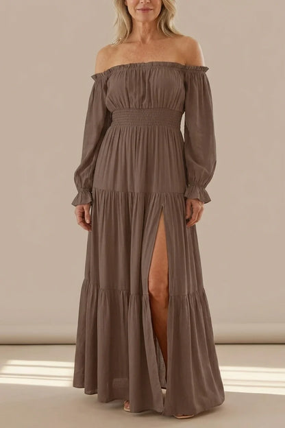 Aveline | Off Shoulder Long Sleeve Smocked Maxi Dress — variant_front