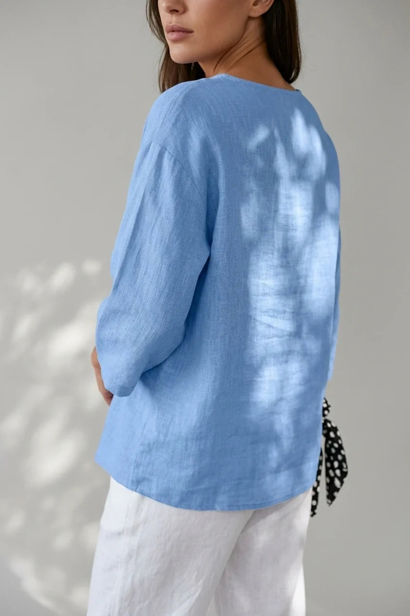 Polyester Relaxed Fit Blouse Button Front Tunic — variant_front