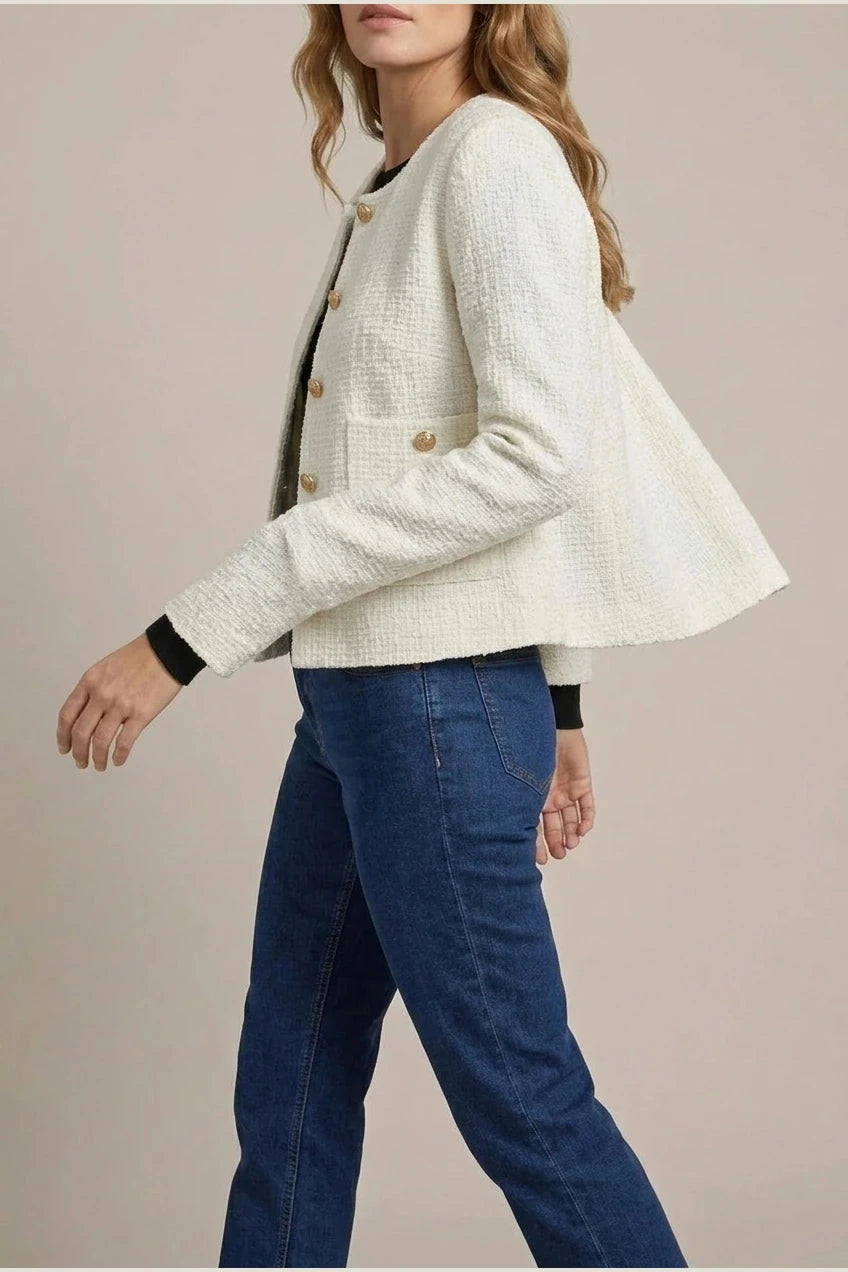 Minimalist Design Blazer Collarless Button-Front Patch Pocket Jacket