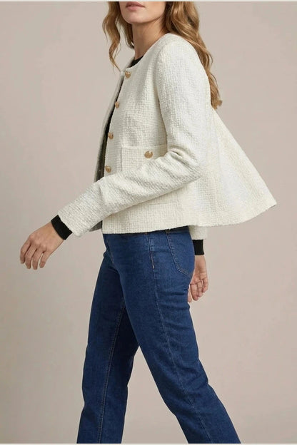 Minimalist Design Blazer Collarless Button-Front Patch Pocket Jacket