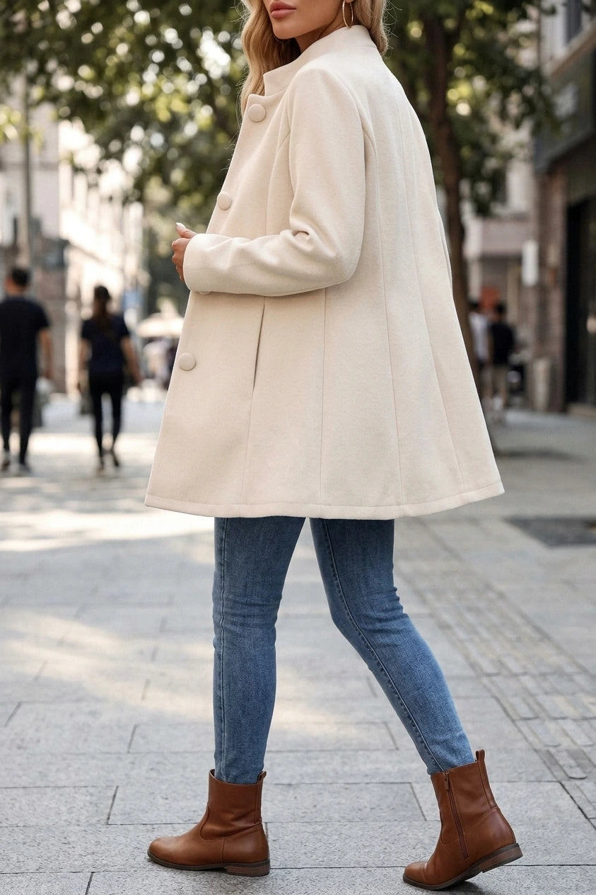 Women's Stand-Collar Tailored Coat with Button Front — variant_front