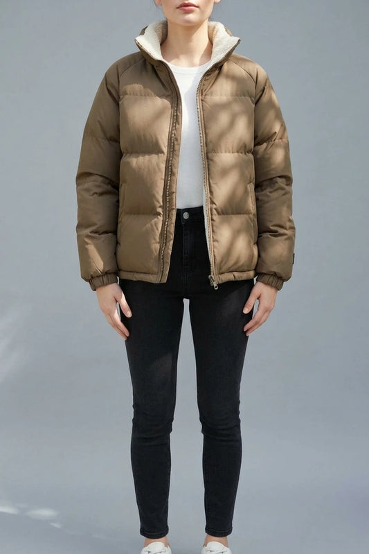 Women's Hooded Puffer Jacket with Fleece Lining — variant_front