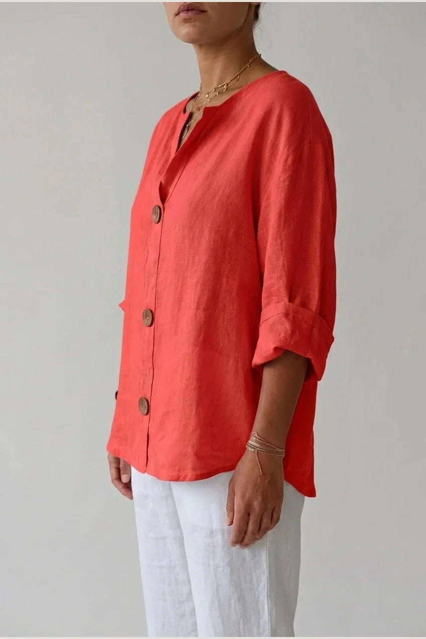 Polyester Relaxed Fit Blouse Button Front Tunic — variant_front