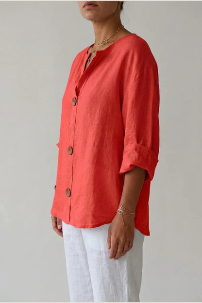 Polyester Relaxed Fit Blouse Button Front Tunic — variant_front