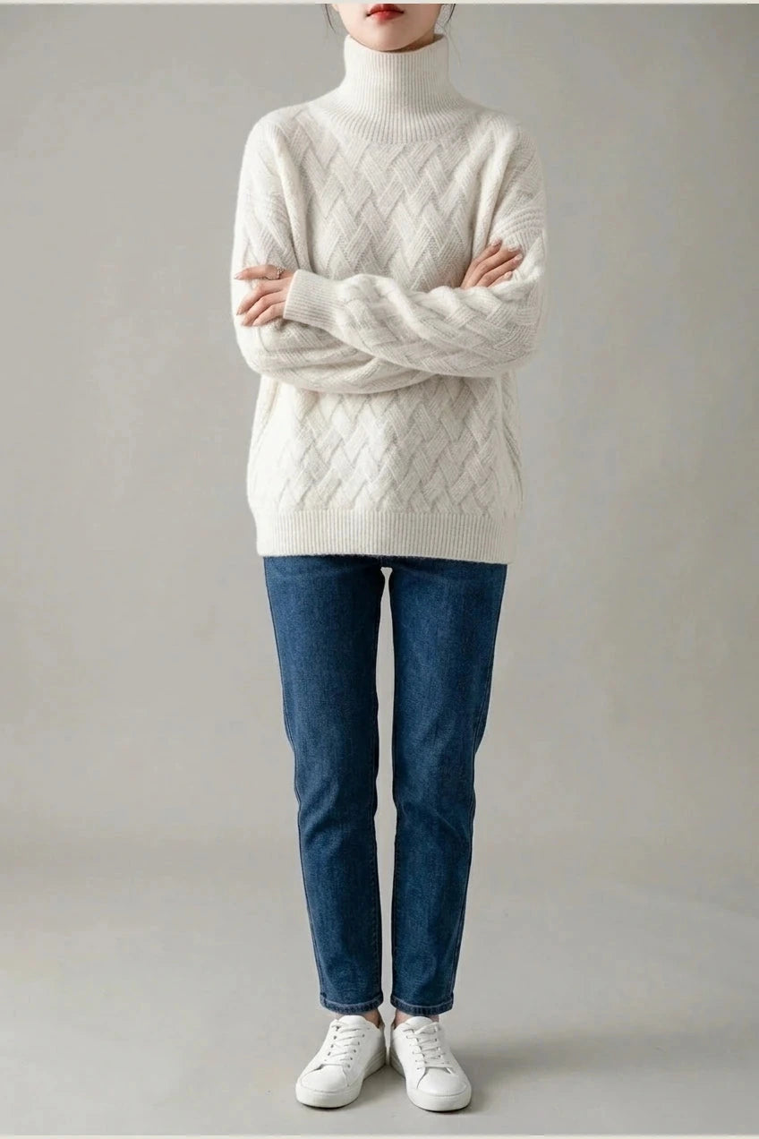 Cozy Oversized Turtleneck Sweater Cable Knit Chunky Jumper Relaxed Long Sleeve
