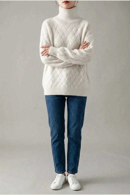 Cozy Oversized Turtleneck Sweater Cable Knit Chunky Jumper Relaxed Long Sleeve