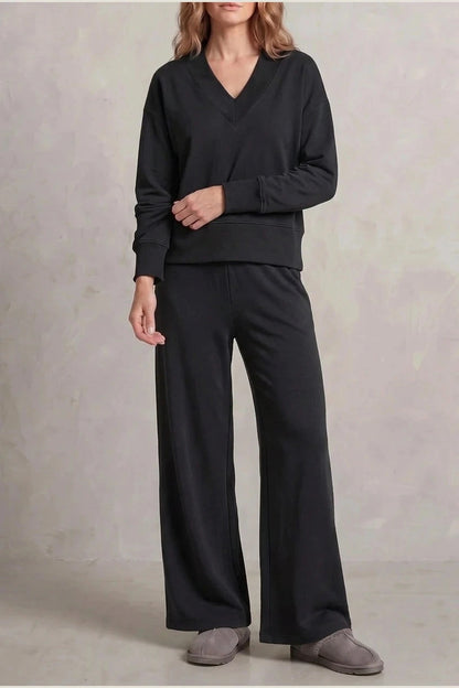 Relaxed Fit V Neck Sweat Top and Allia Wide Leg Lounge Set