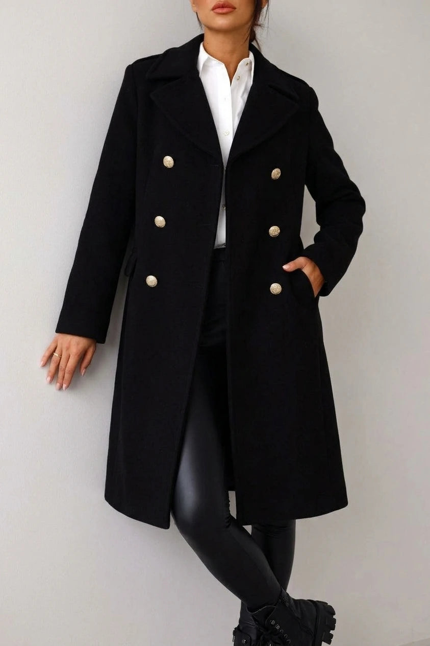 Women's Double-Breasted Wool Coat Gold Button Detail — variant_front