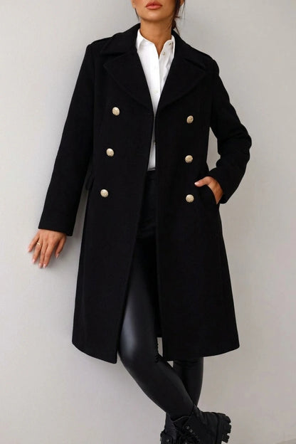 Women's Double-Breasted Wool Coat Gold Button Detail — variant_front