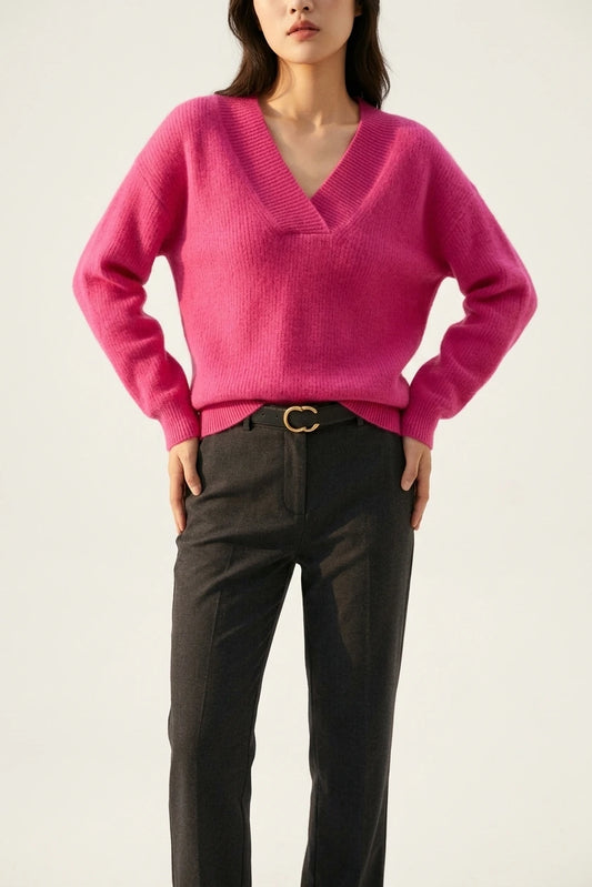 Soft V-Neck Knit Sweater with Ribbed Trim — variant_front