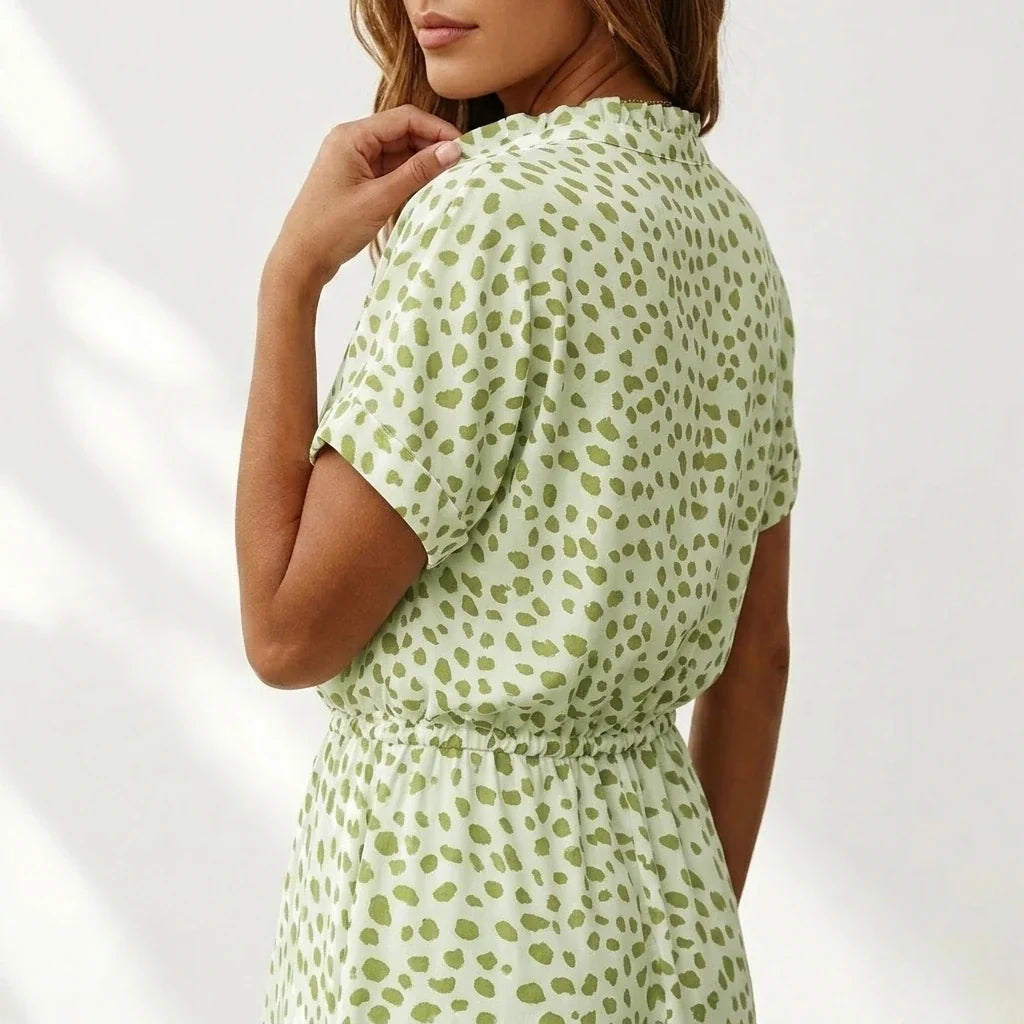 Women's Midi Dress with Button Front and Drawstring Waist — variant_front