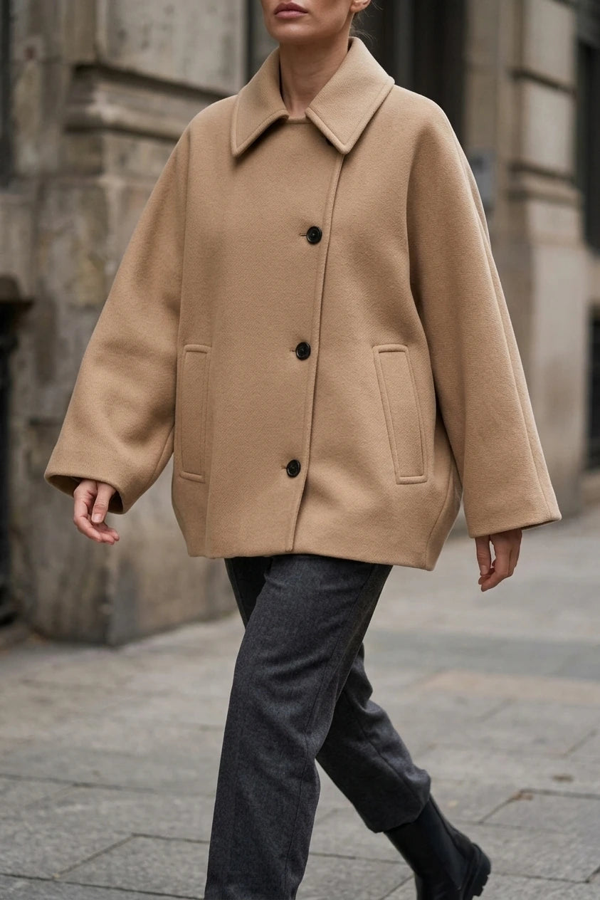 Women's Oversized Button-Front Coat with Collar — variant_front