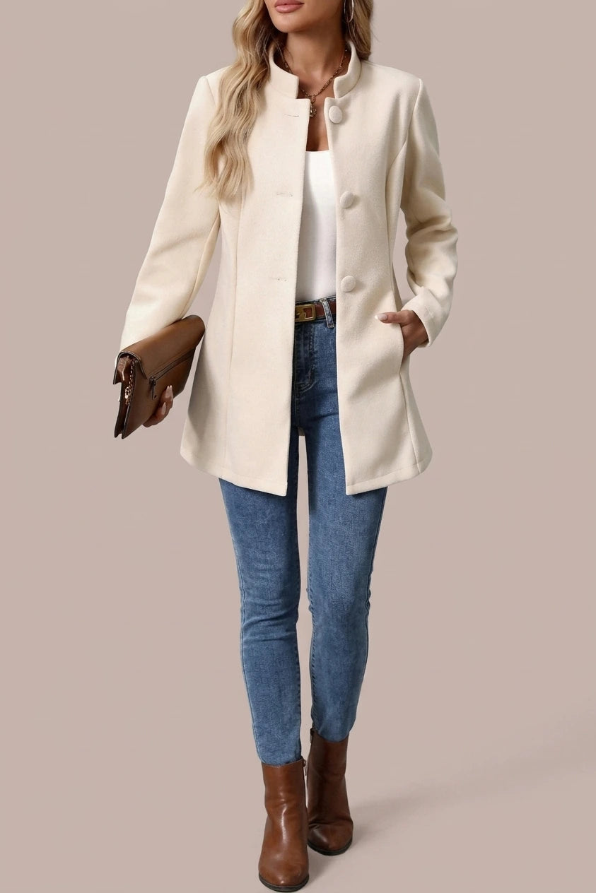 Women's Stand-Collar Tailored Coat with Button Front — variant_front