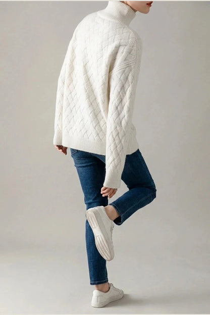 Cozy Oversized Turtleneck Sweater Cable Knit Chunky Jumper Relaxed Long Sleeve