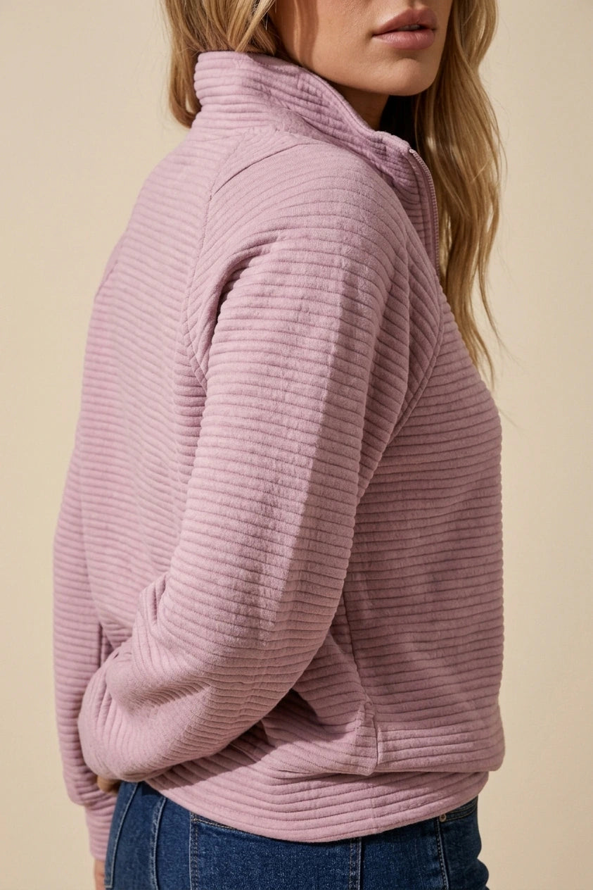 Women's Ribbed Half-Zip Fleece Jumper Relaxed Fit — variant_front