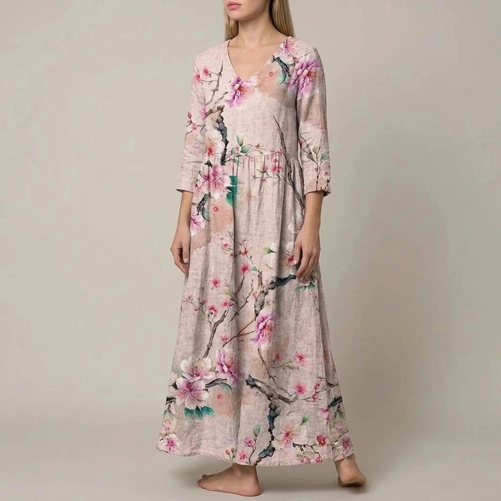 Floral V-Neck Lightweight Day Maxi Dress