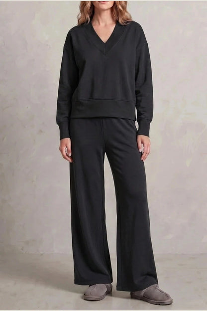 Relaxed Fit V Neck Sweat Top and Allia Wide Leg Lounge Set
