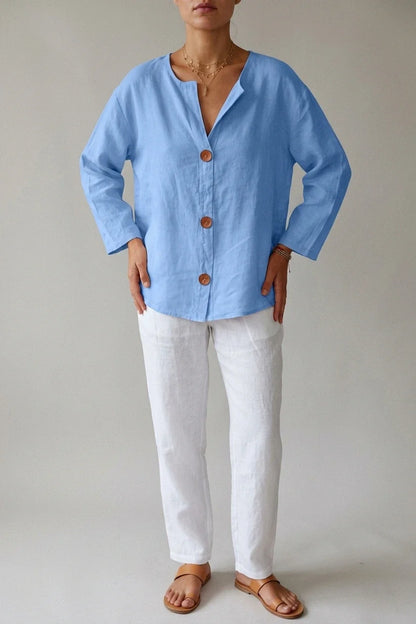 Polyester Relaxed Fit Blouse Button Front Tunic — variant_front