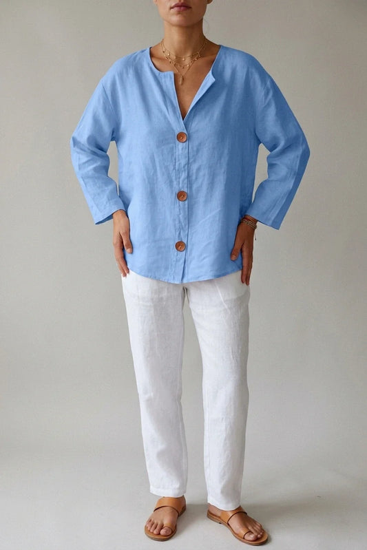 Polyester Relaxed Fit Blouse Button Front Tunic — variant_front