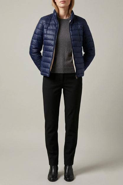 Cropped Quilted Puffer Jacket with Teddy Fleece Lining — variant_front