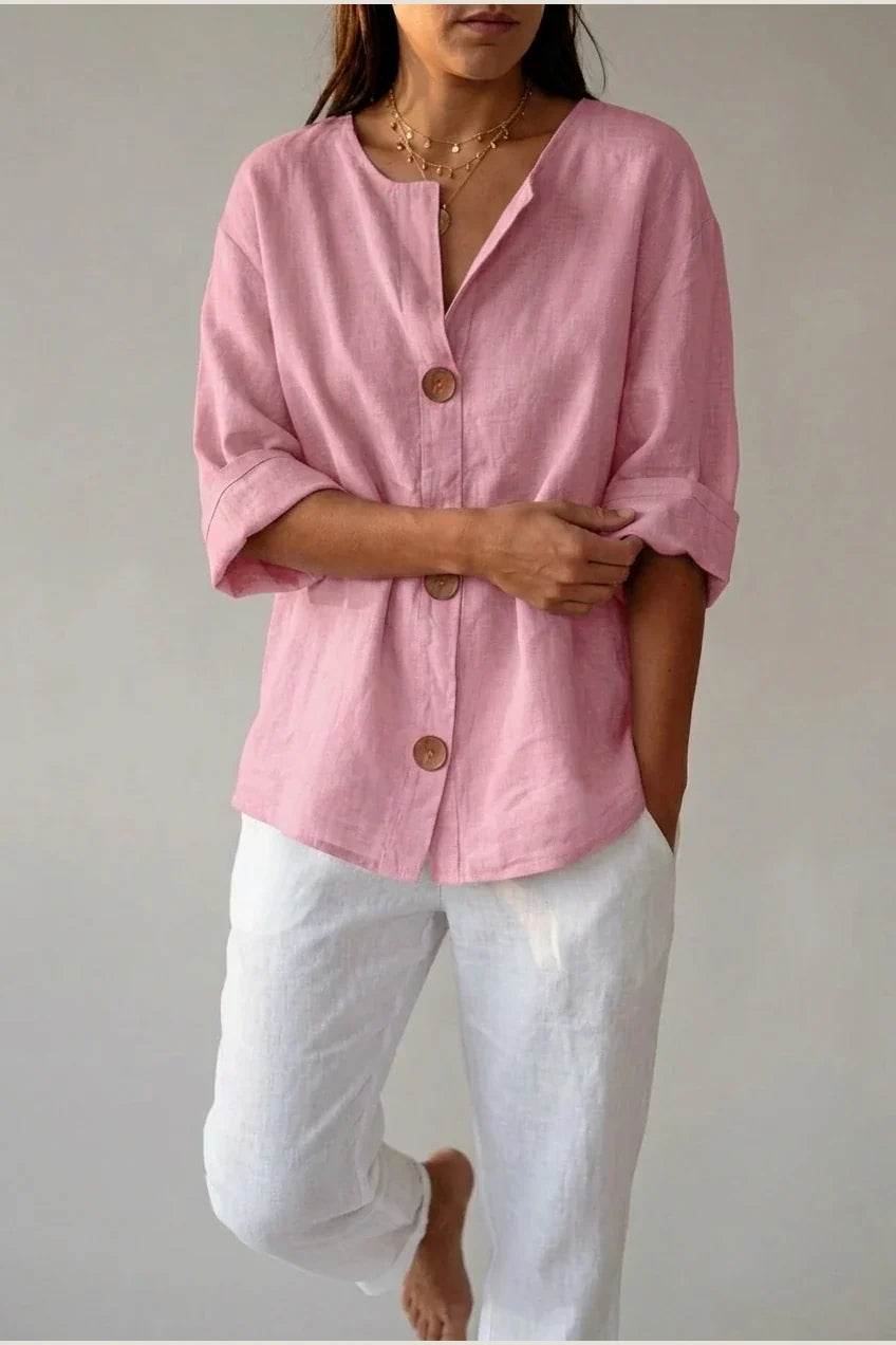 Polyester Relaxed Fit Blouse Button Front Tunic — variant_front