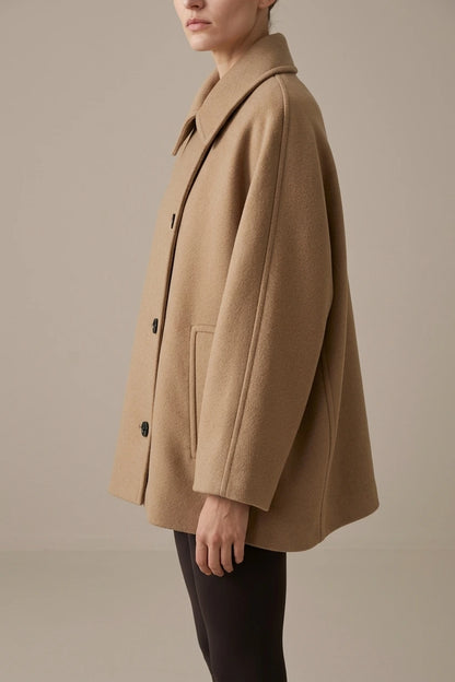 Women's Oversized Button-Front Coat with Collar — variant_front