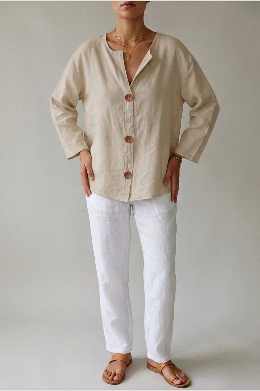 Polyester Relaxed Fit Blouse Button Front Tunic — variant_front